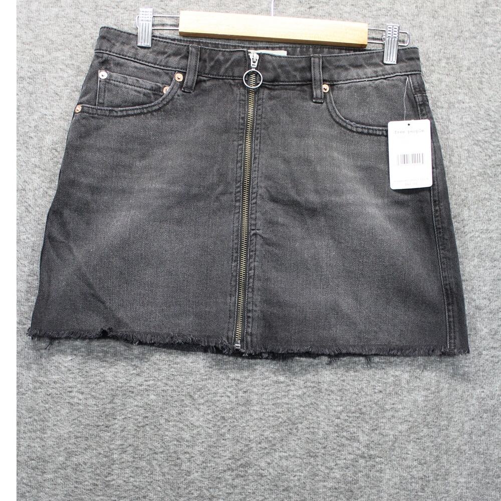 We the Free Zip It Up Washed Denim Mini Skirt Black Size 28 NEW